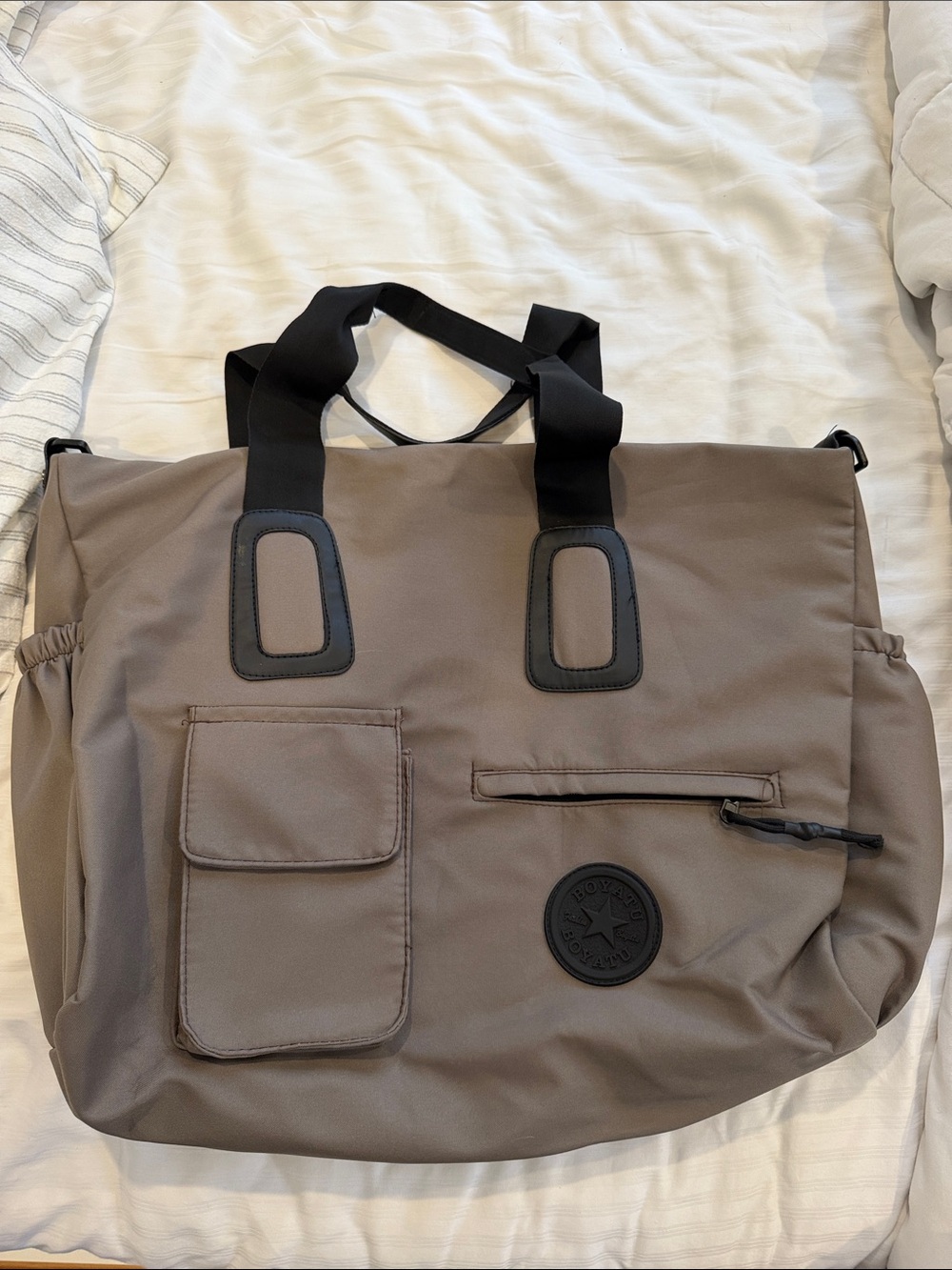 Tote Bag in Taupe with Black Accents